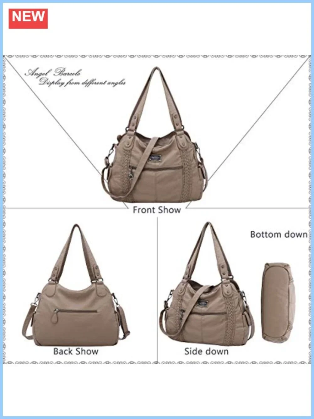 Soft PU Leather Hobo Shoulder Bag Large Crossbody Tote Purse